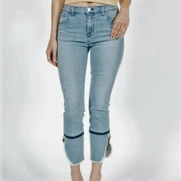 J BRAND Ruby High Rise Crop Cigarette in Patriot Raw Frayed Hem Jean Size 32 - Picture 1 of 9